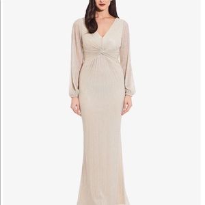 Adrianna Papell Glitter Metallic Long Draped Gown